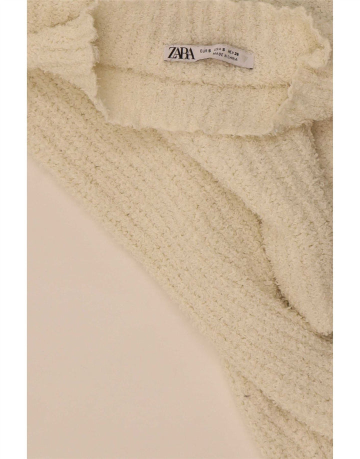 Zara Mujer Crop Turtle Neck Jumper Sweater UK 10 Small Off White Poliéster
