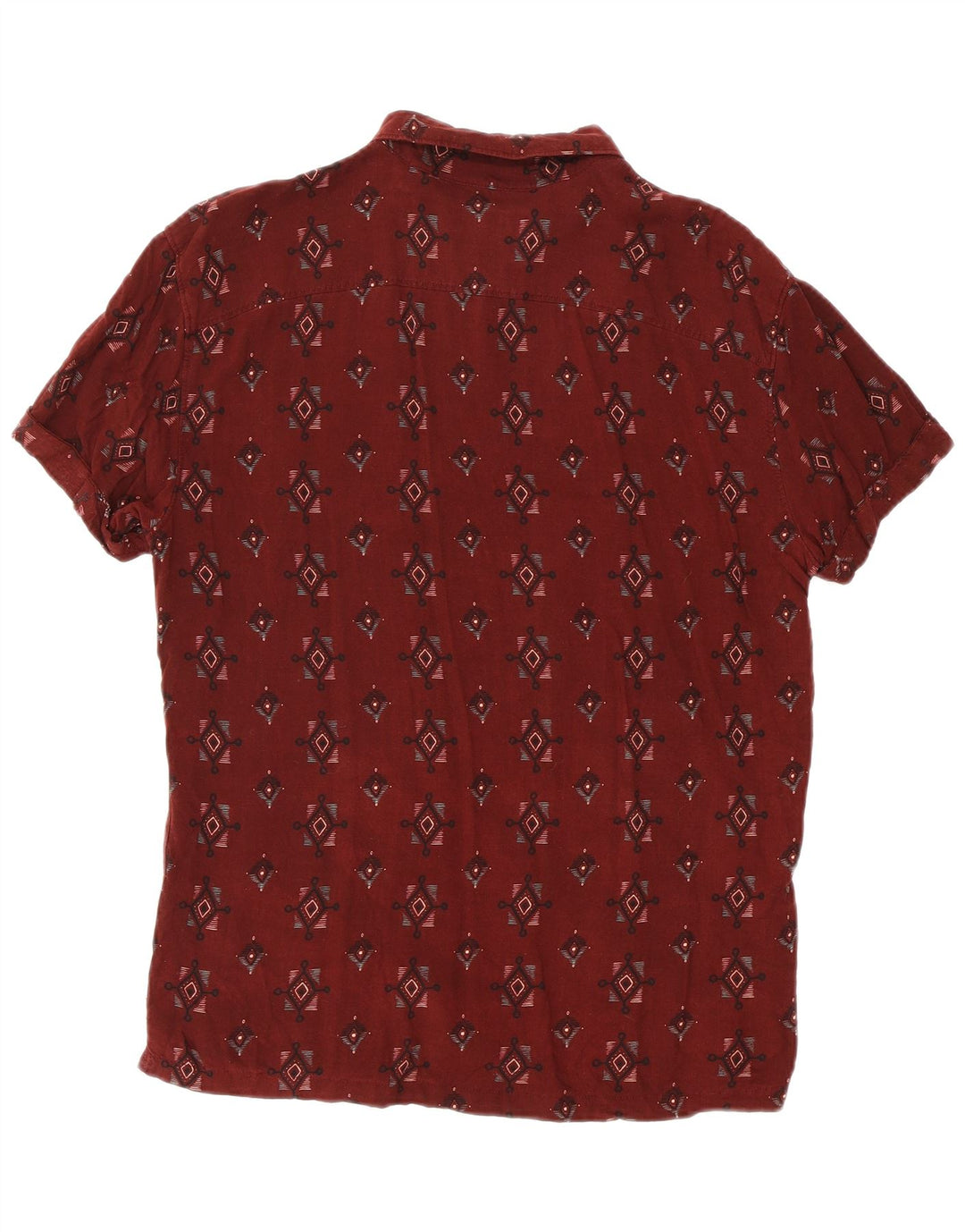 PULL & BEAR Hombre Camisa Manga Corta Viscosa Geométrica Granate Medio
