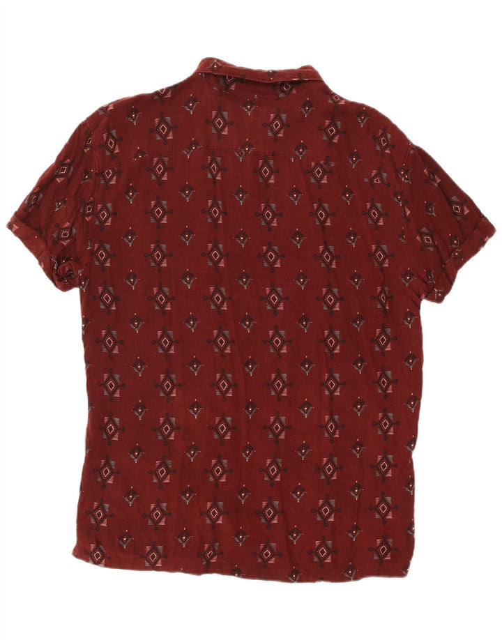 PULL & BEAR Hombre Camisa Manga Corta Viscosa Geométrica Granate Medio