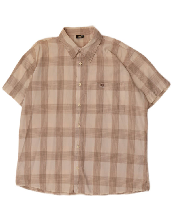 Lee Camisa De Manga Corta Para Hombre 2XL Algodón A Cuadros Beige