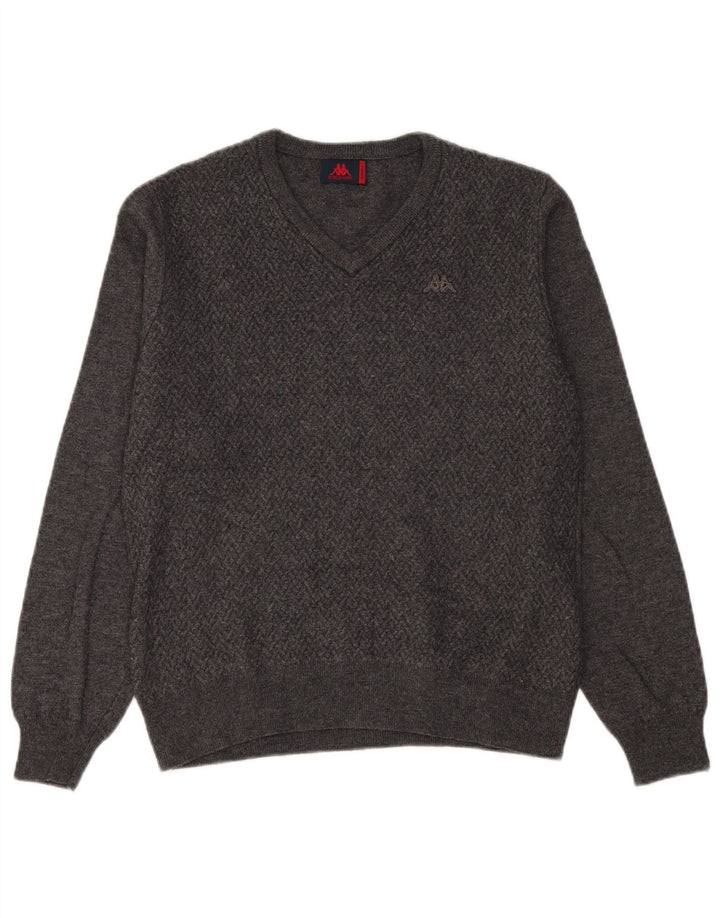 Kappa Jersey con Cuello en V para Hombre, pequeño, Lana Gris Chevron