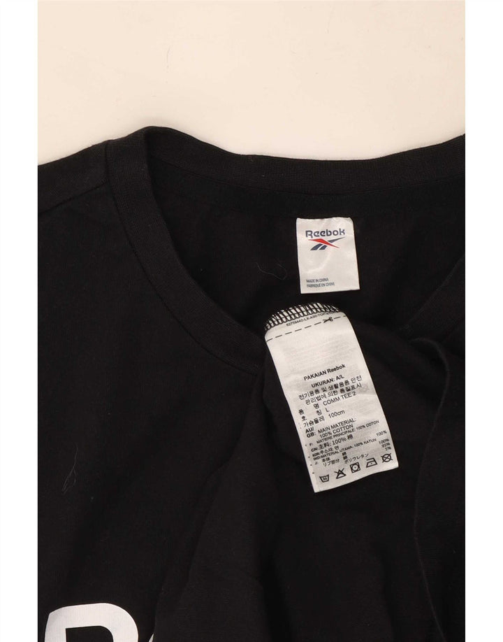Reebok Camiseta gráfica para hombre Top grande de algodón negro