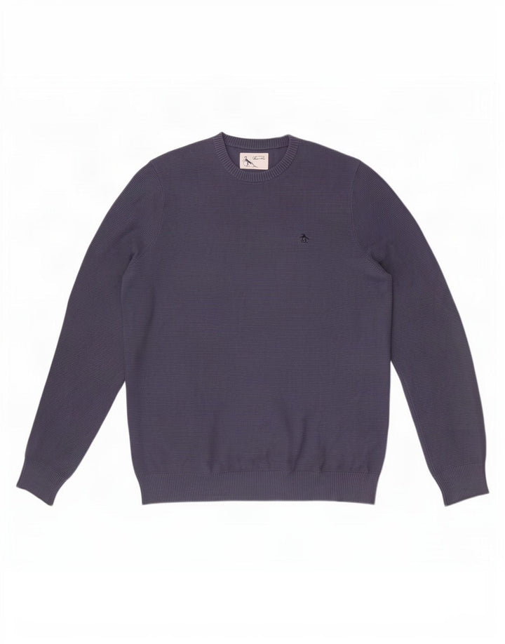 Penguin - Jersey de cuello redondo para hombre, talla grande, algodón azul
