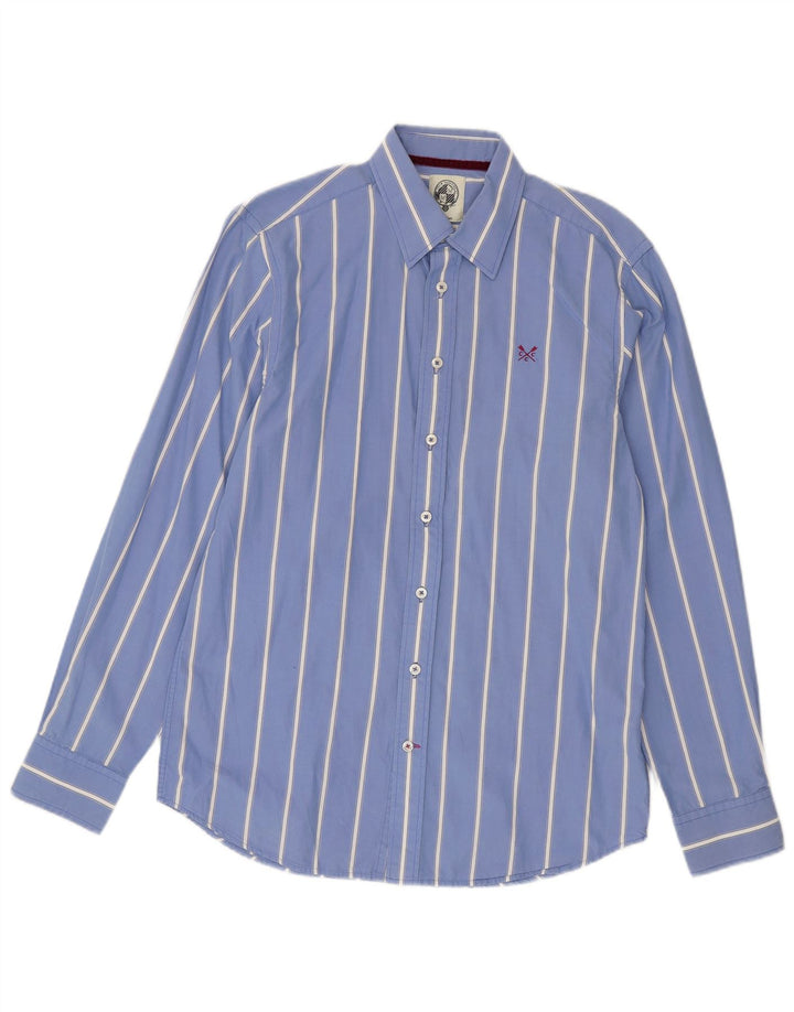 Crew Clothing Camisa entallada para hombre de algodón a rayas azul medio