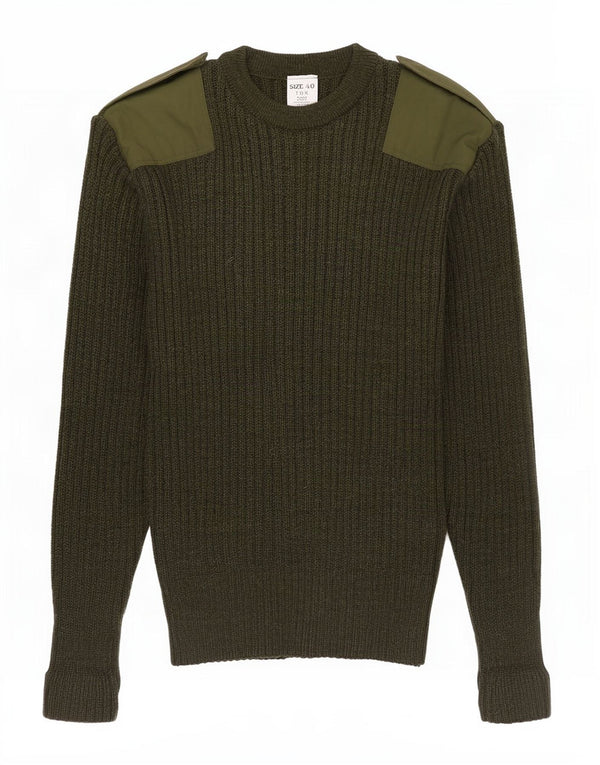 Vintage hombres militar cuello redondo jersey suéter Reino Unido 40 medio caqui