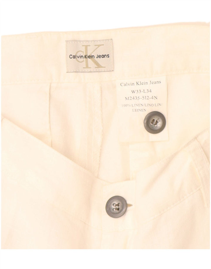 Pantalones cargo rectos Calvin Klein para hombre W33 L34 Lino blanco