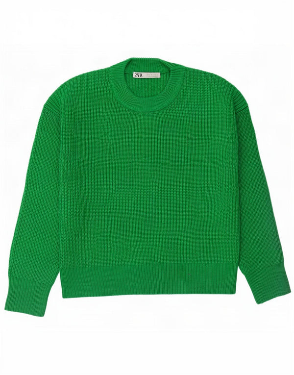 Zara Mujer Suéter De Cuello Redondo De Gran Tamaño UK 10 Small Acrílico Verde