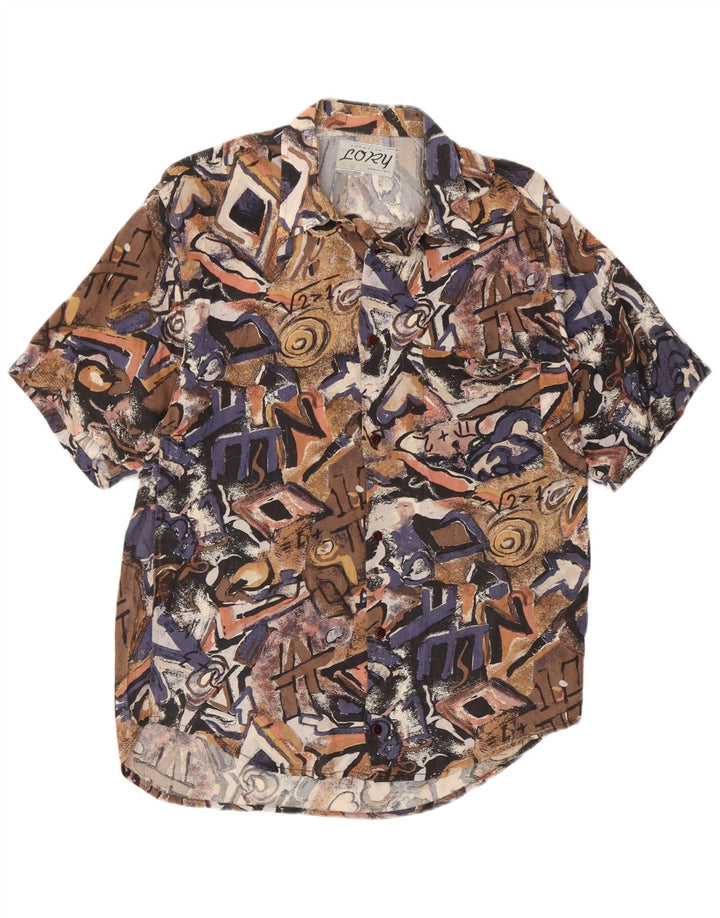 Vintage hombres patrón abstracto camisa de manga corta medio multicolor