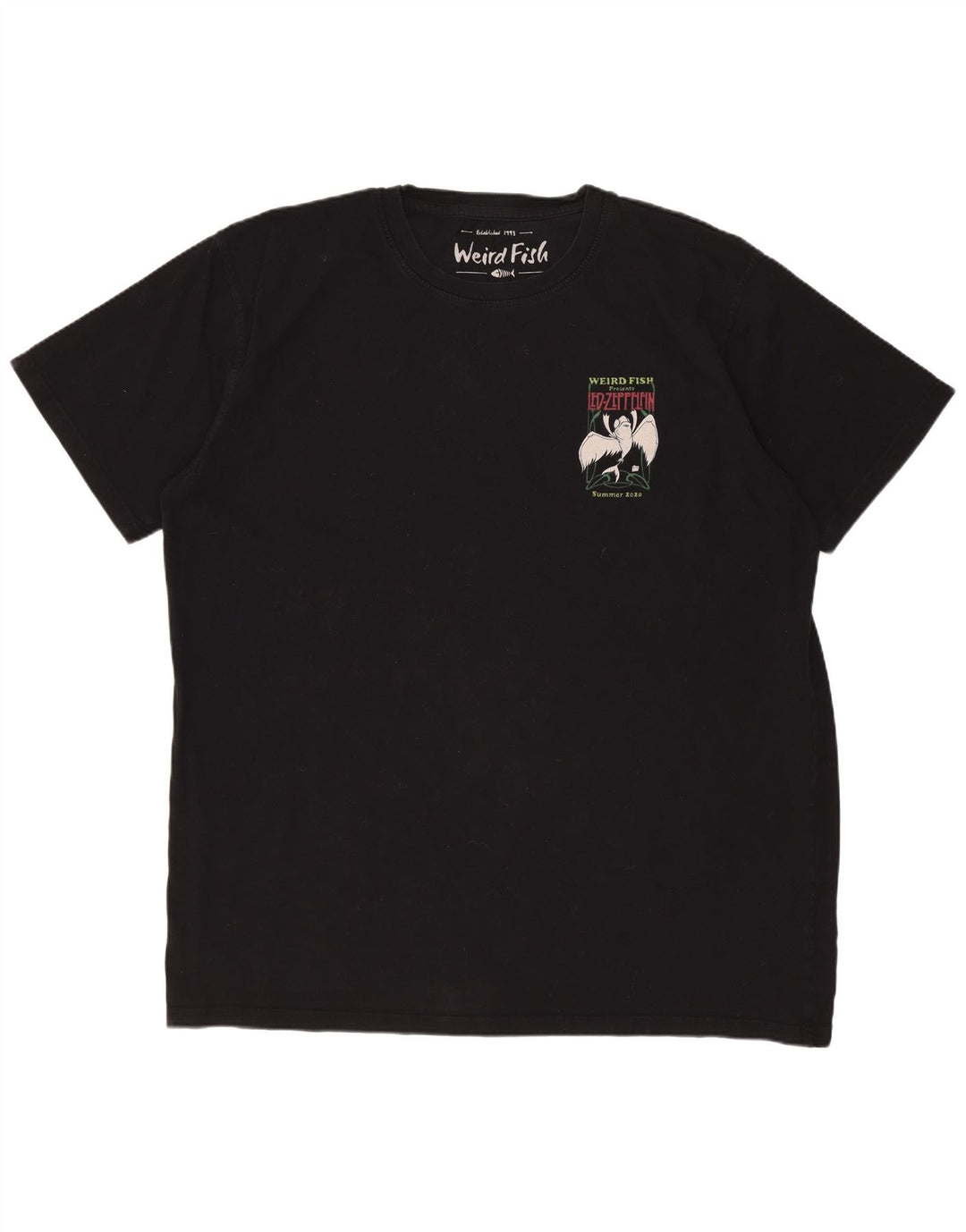 WEIRD FISH Camiseta gráfica para hombre Top XL Algodón negro