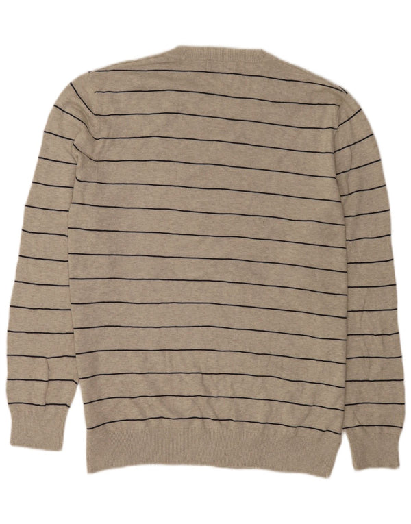 Nautica Jersey con cuello en V para hombre de algodón a rayas gris grande