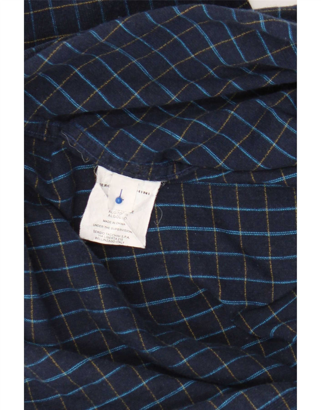 Sergio Tacchini Camisa Hombre Grande Azul Marino Cuadros Algodón