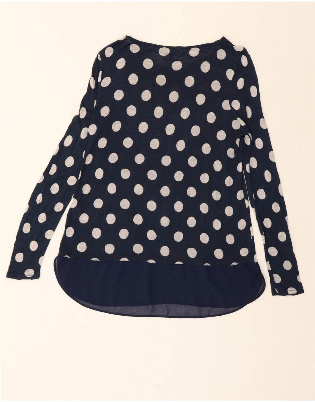 PHASE EIGHT Womens Longline Blouse Top UK 10 Small Navy Blue Polka Dot Vintage Phase Eight and Second-Hand Phase Eight from Messina Hembry 