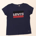 LEVI'S Womens Graphic T-Shirt Top UK 16 Large Navy Blue Vintage Levi's and Second-Hand Levi's from Messina Hembry 