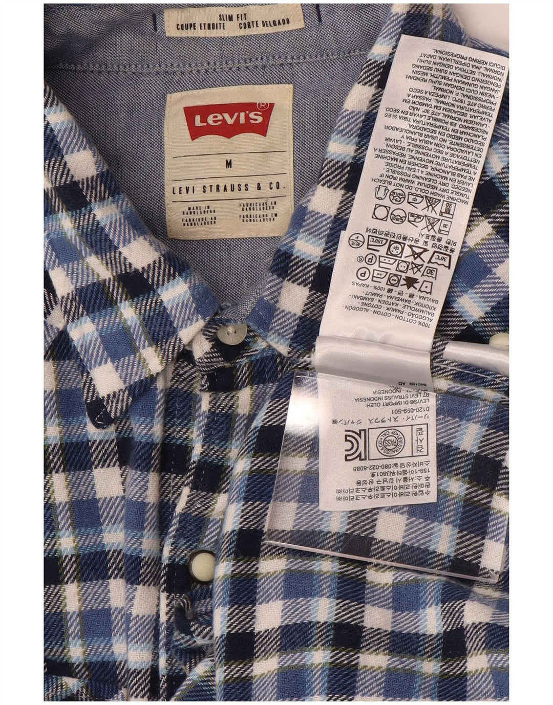 Camisa de franela de corte slim de algodón a cuadros azul medio Levi's Hombre
