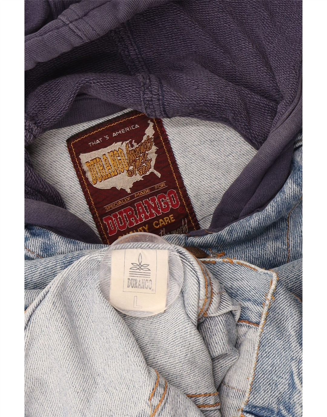 DURANGO Chaqueta vaquera con capucha para hombre UK 40 Large Azul Colorblock Algodón