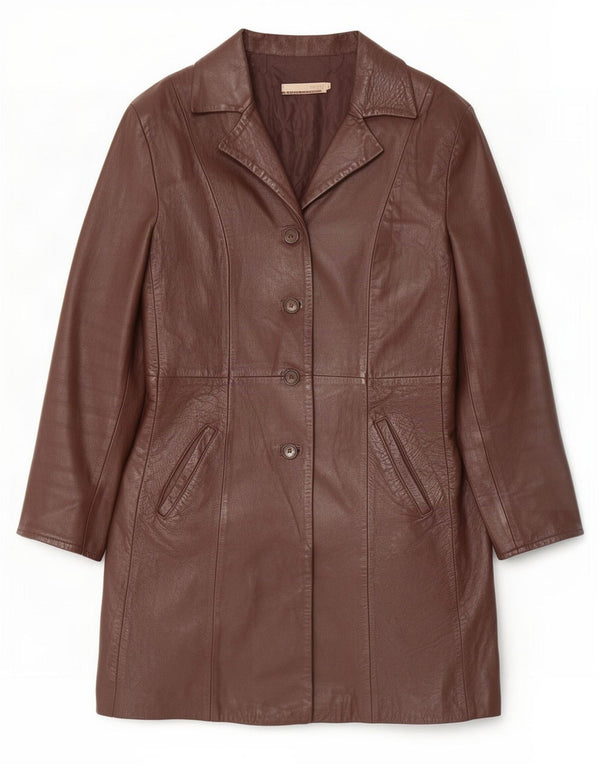Abrigo de cuero vintage para mujer IT 48 XL Marrón