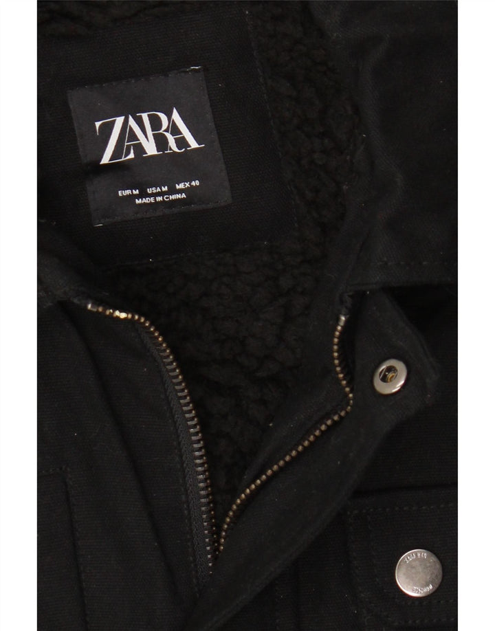 Zara Mens Sherpa Utility Jacket UK 38 Mediano Algodón Negro