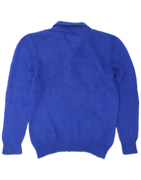 Vintage mujer gráfico polo cuello jersey suéter IT 48 XL azul floral mohair