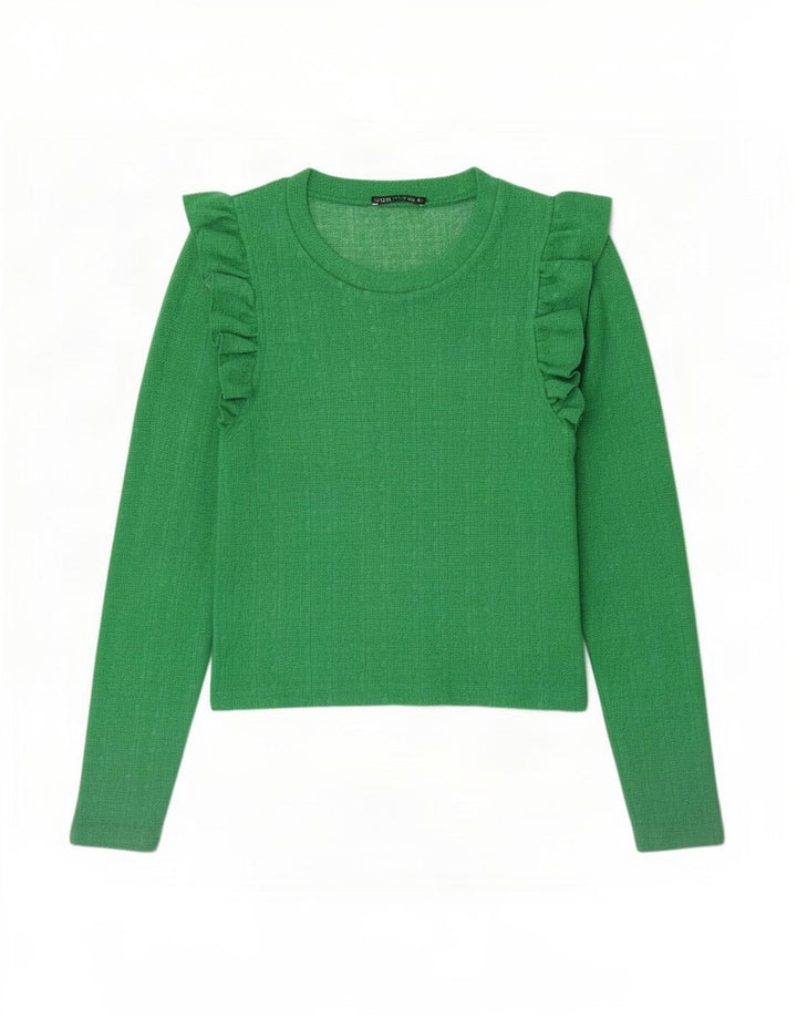 Zara Mujer Crop Top Manga Larga UK 42 Verde Medio