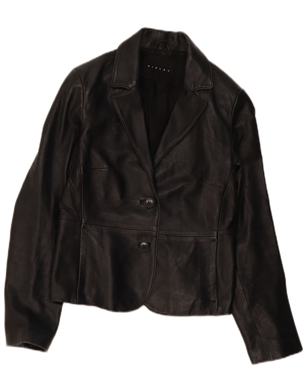 SISLEY Chaqueta blazer de cuero con 2 botones para mujer IT 44 Cuero negro mediano