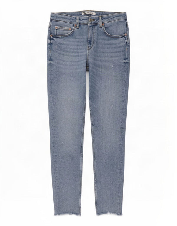 Zara Jeans Ajustados Desgastados para Mujer EU 40 Medium W30 L28 Azul