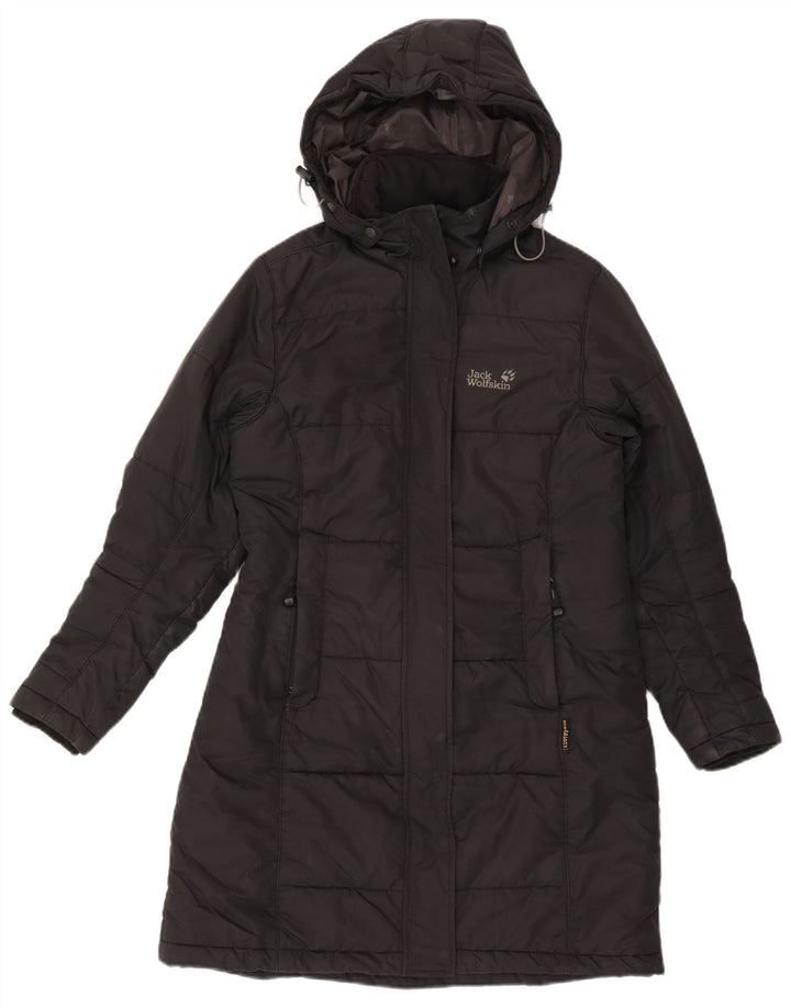 Jack Wolfskin Abrigo acolchado con capucha para mujer UK 10 Small Poliéster negro