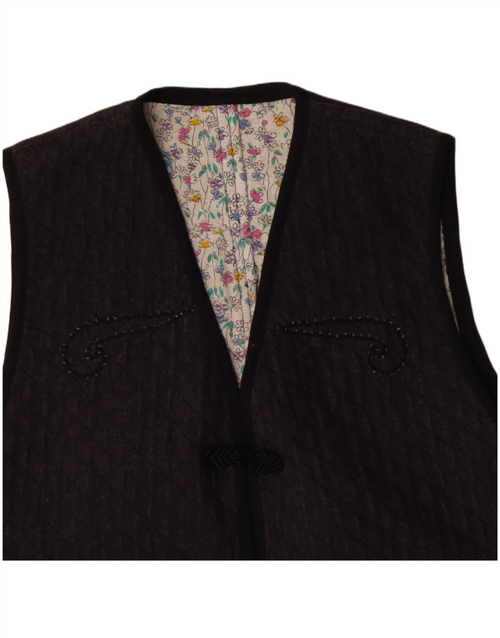 Vintage mujer Gilet Reino Unido 12 gris medio Paisley
