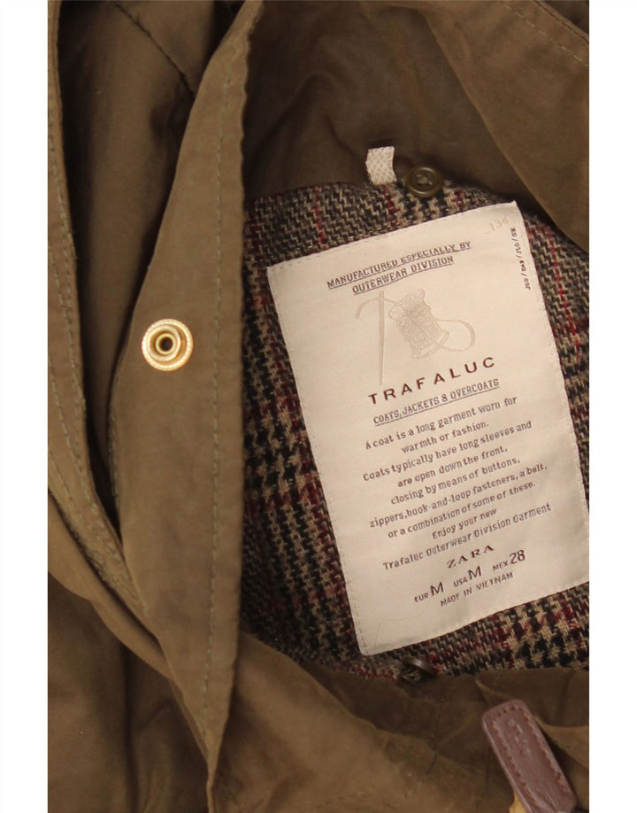 Zara Mujer Parka con Capucha Chaqueta UK 40 Mediana Caqui Cuadros Algodón