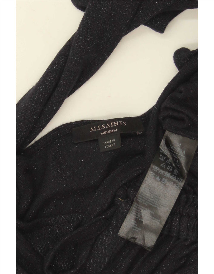 All Saints Top corto para mujer de manga larga UK 42 Medium Azul marino Viscosa