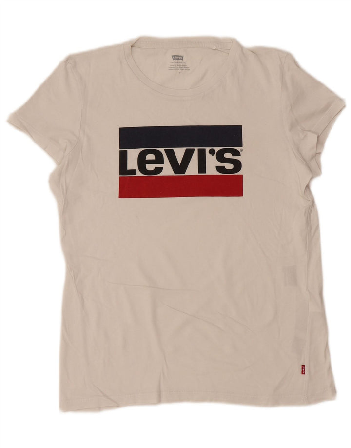 LEVI'S Camiseta gráfica para mujer Top UK 12 Medium White Cotton