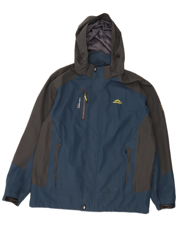 Vintage hombres con capucha chaqueta cortavientos Reino Unido 44 2XL azul marino colorblock