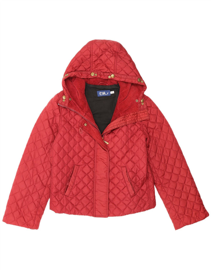 Byblos Chaqueta acolchada con capucha para mujer UK 12 Poliéster burdeos medio
