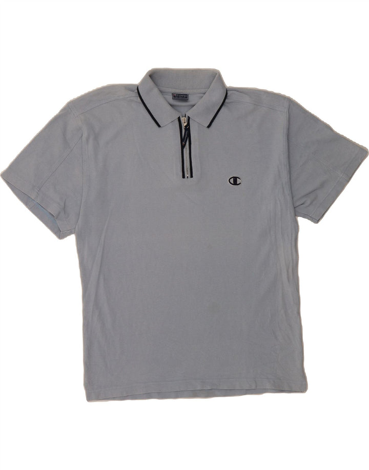 CHAMPION Mens Zip Neck Polo Shirt Large Blue Cotton Vintage Champion and Second-Hand Champion from Messina Hembry 