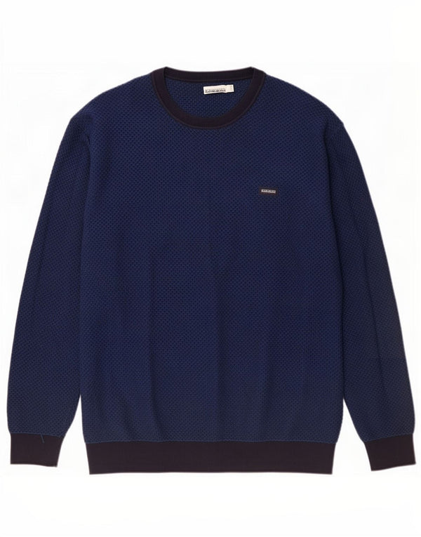 Napapijri Jersey de cuello redondo para hombre, talla 3XL, algodón azul marino con bloques de color