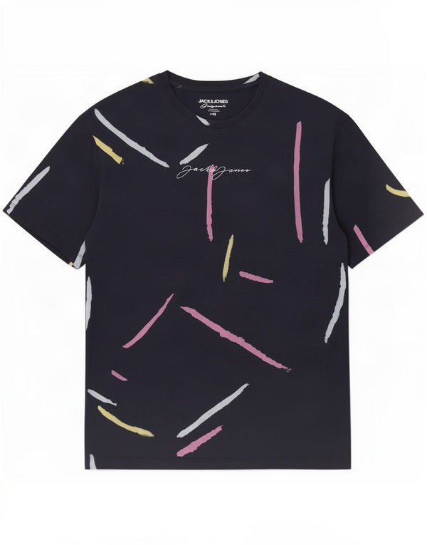 Jack & Jones Hombre Camiseta Gráfica Top Medium Azul Marino Rayas Algodón