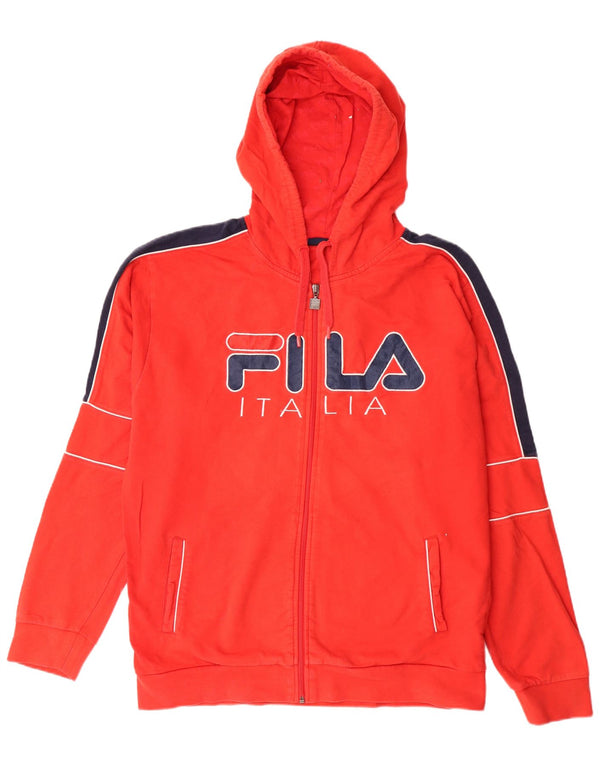 FILA Hombre Italia Graphic Zip Sudadera con capucha Suéter Medio Rojo Colorblock Algodón