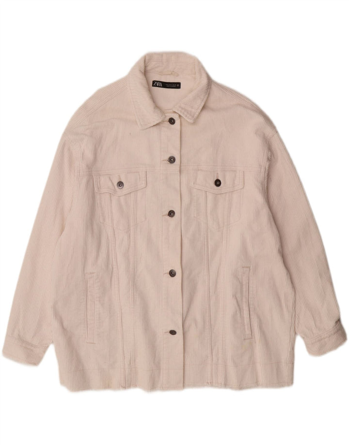 ZARA Chaqueta de pana extragrande para mujer Reino Unido 46 Grande Algodón blanco roto