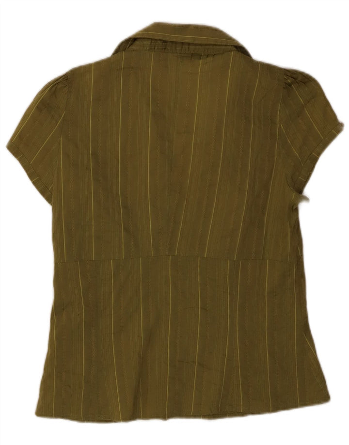 ZARA Camisa tipo jersey de manga corta para mujer UK 40 Large Algodón a rayas caqui