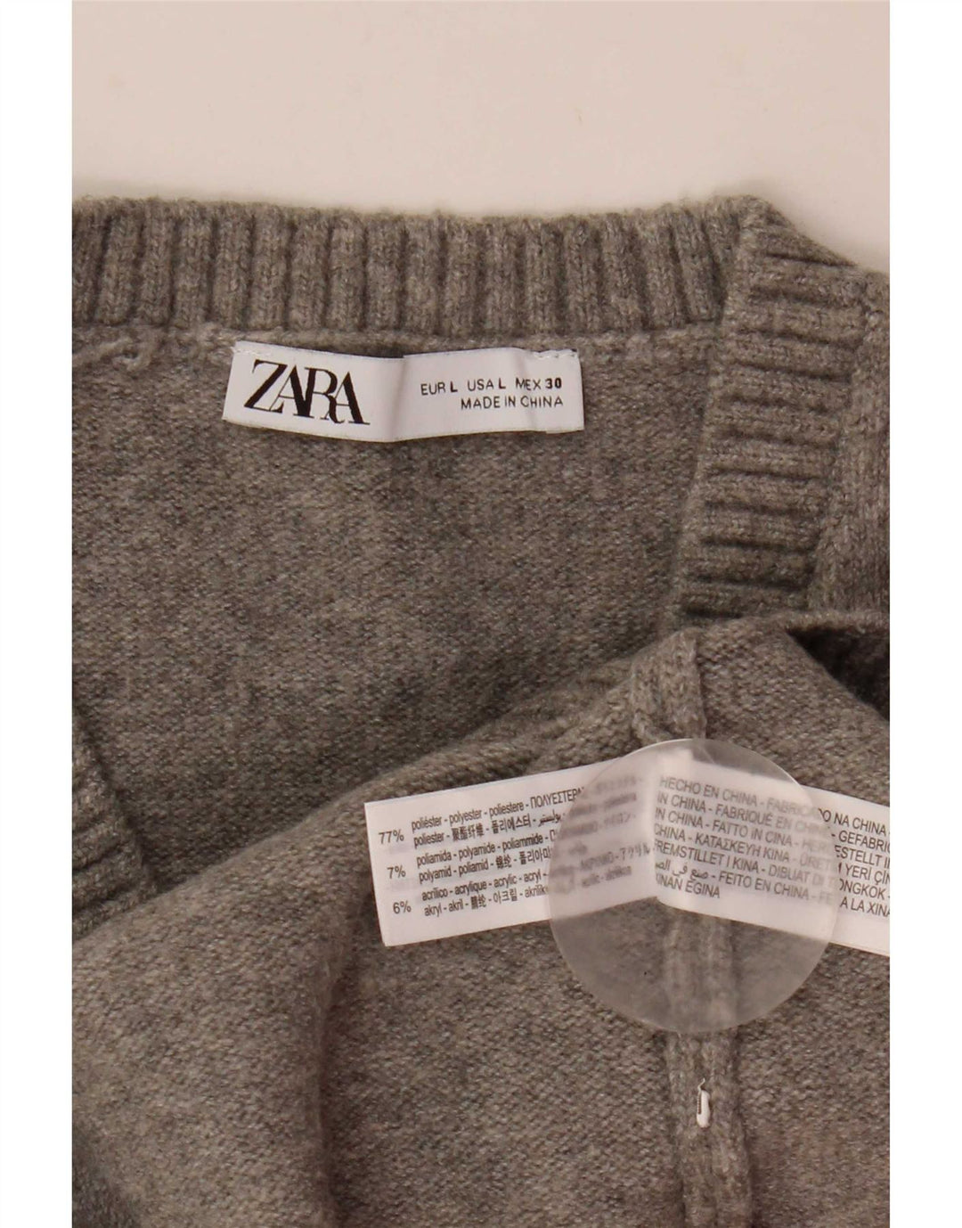 Zara Mujer Crop Vest Tank Top UK 40 Grande Poliéster Gris