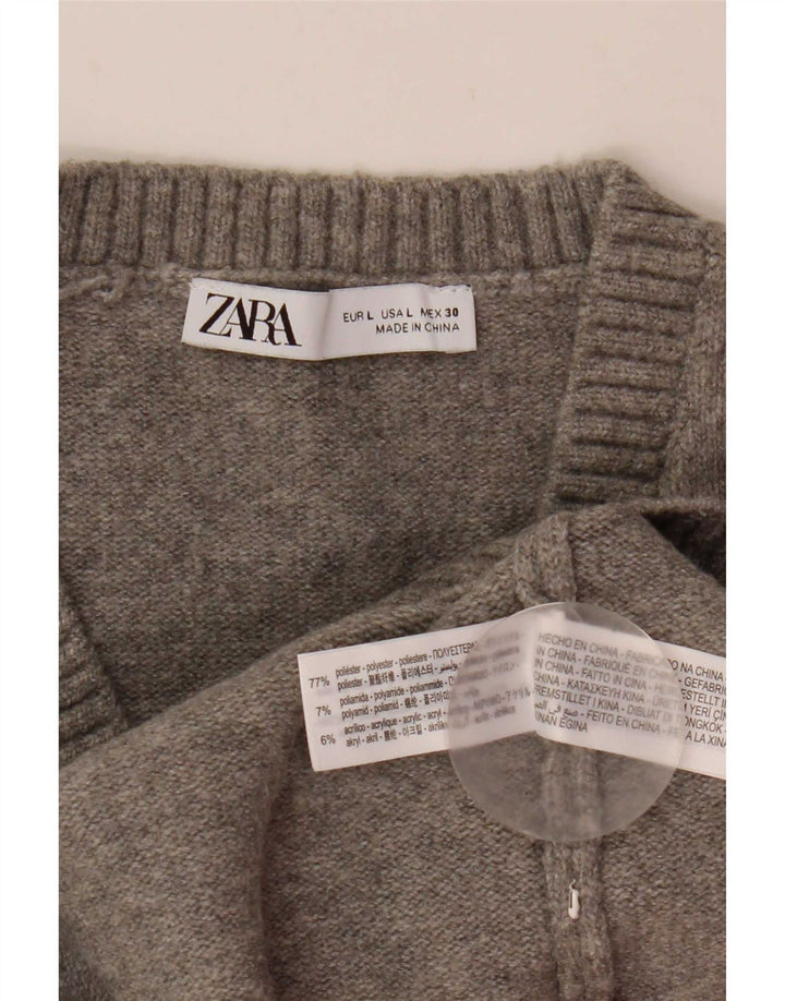 Zara Mujer Crop Vest Tank Top UK 40 Grande Poliéster Gris