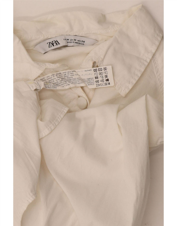 Zara Mujer Crop Shirt Blusa UK 42 Medio Algodón Blanco