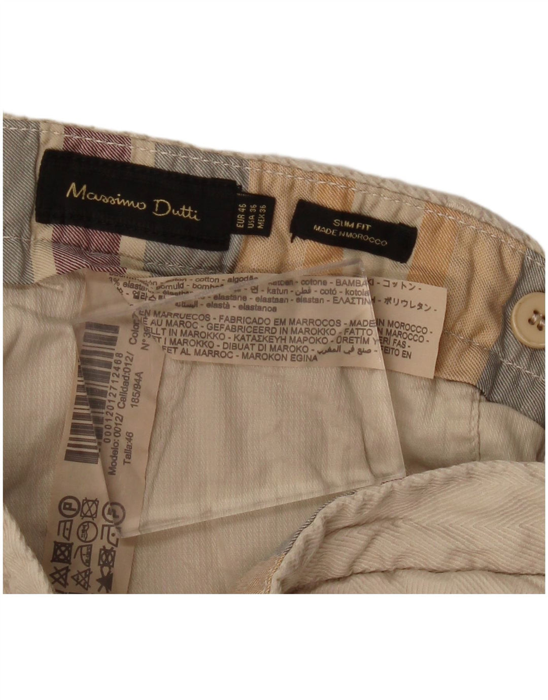 MASSIMO DUTTI Pantalón Chino Slim Fit Hombre EU 46 XL W36 L33 Algodón Beige