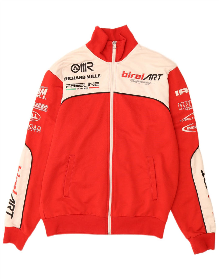 Vintage hombres gráfico chándal top chaqueta medio rojo colorblock
