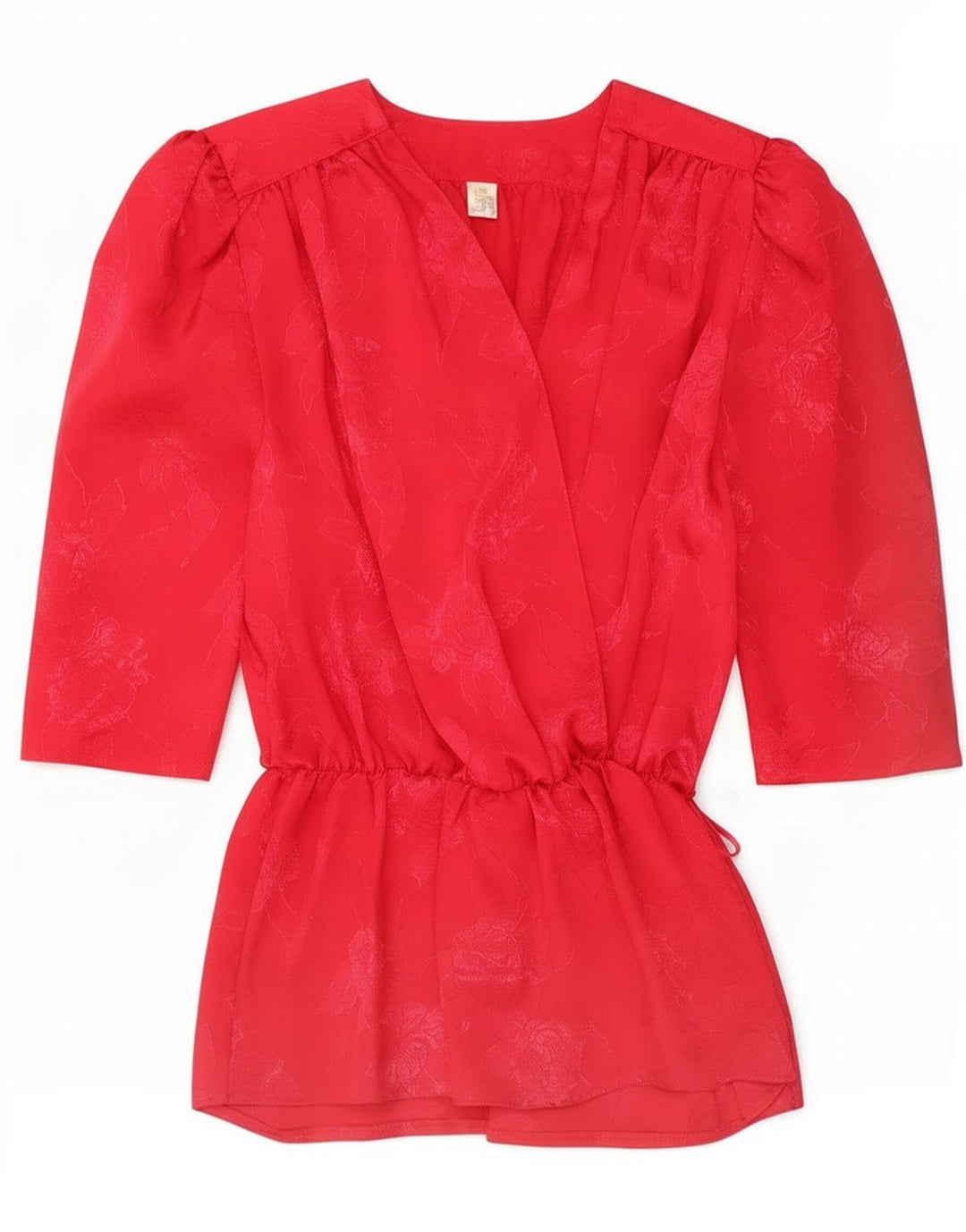 Vintage mujer 3/4 manga blusa Top EU 36 Pequeño poliéster floral rojo