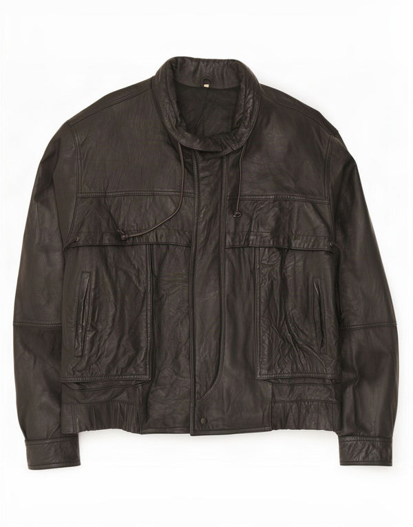 Chaqueta de cuero vintage para hombre IT 54 2XL Negro