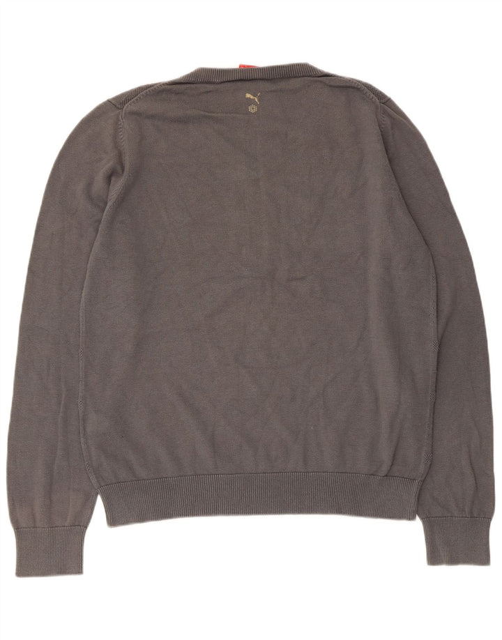 Puma Jersey con cuello en V para hombre, suéter grande de algodón geométrico gris