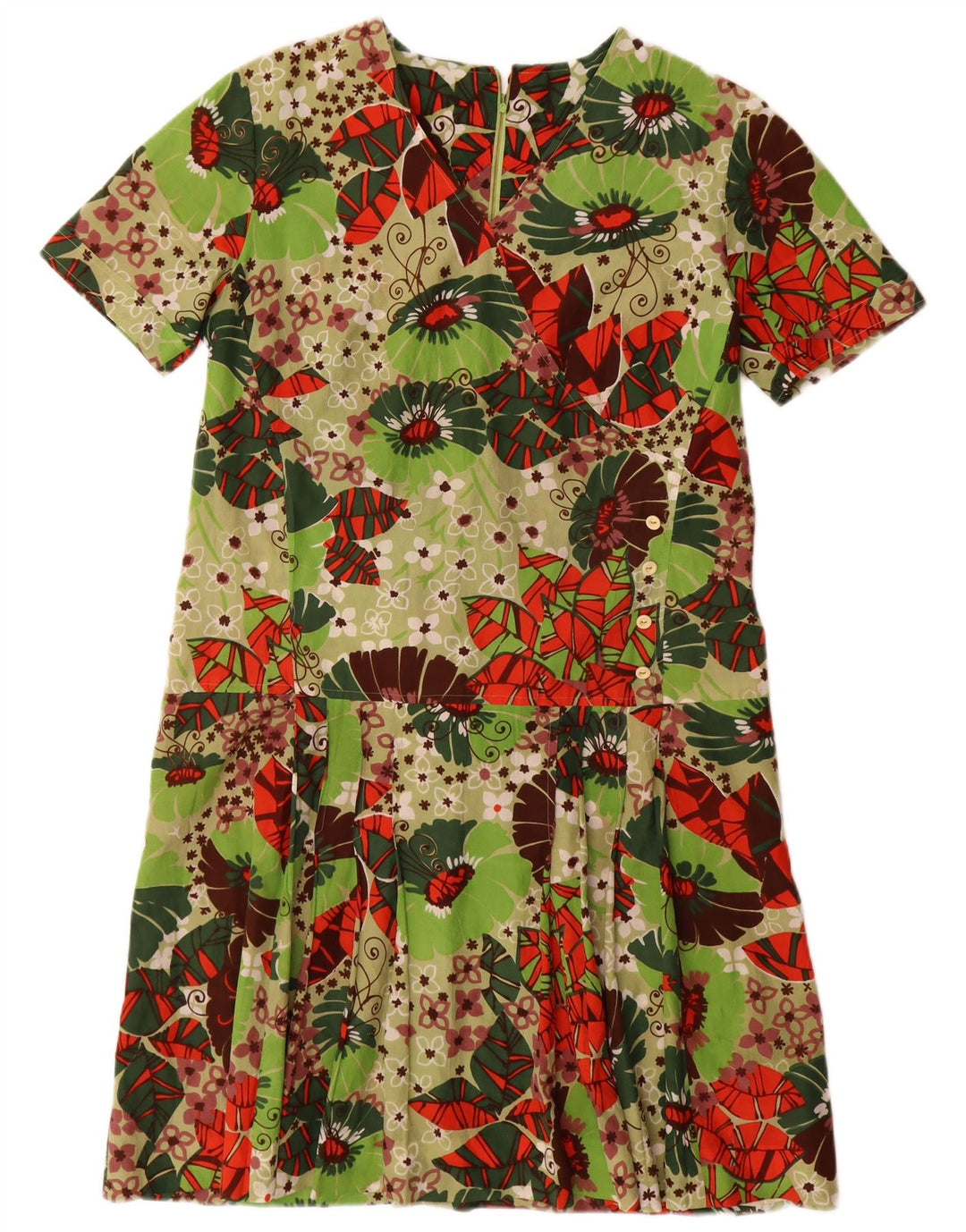 Vintage mujer vestido básico Reino Unido 16 grande verde floral