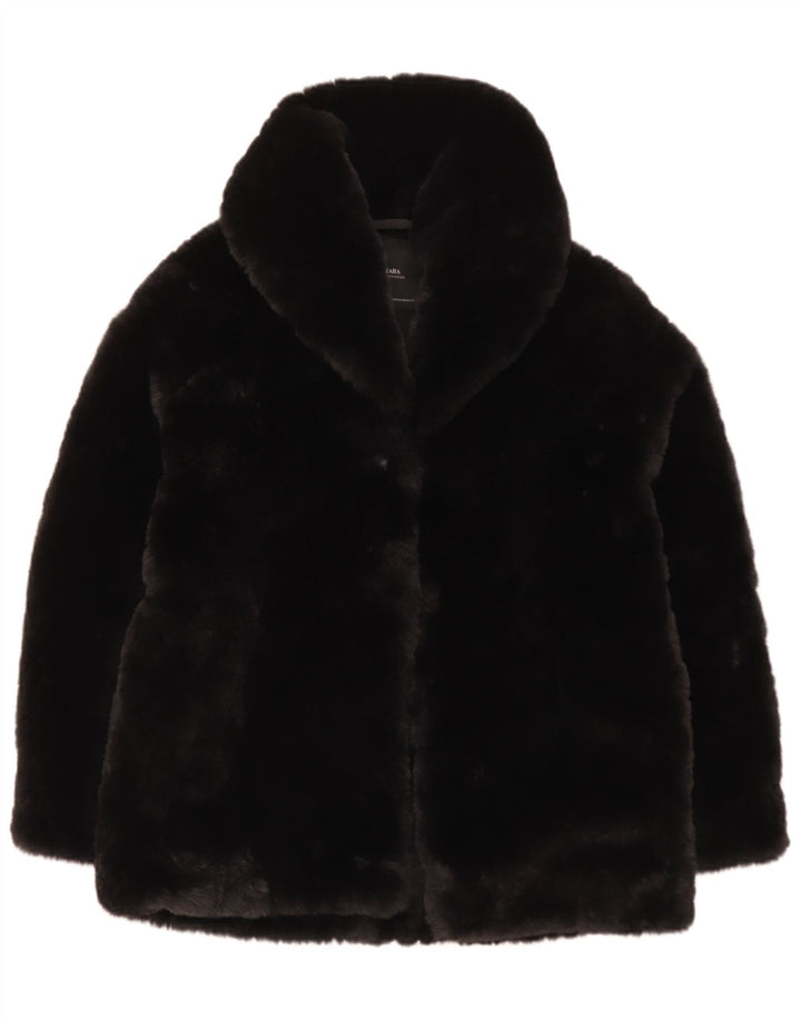 Zara Mujer Chaqueta De Piel Sintética UK 6 XS Poliéster Negro