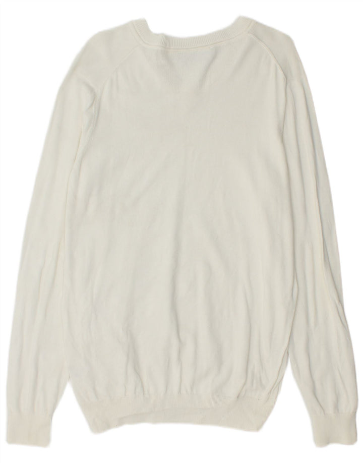 LACOSTE Mens V-Neck Jumper Sweater Size 5 Large White Cotton