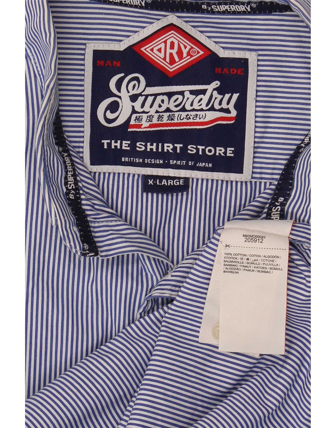 Camisa Superdry Hombre XL Algodón A Rayas Azules
